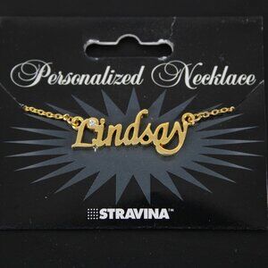 LINDSAY Name Goldtone Rhinestone Accent 14.5" w 4.5" Multi Ring Ext Necklace #2